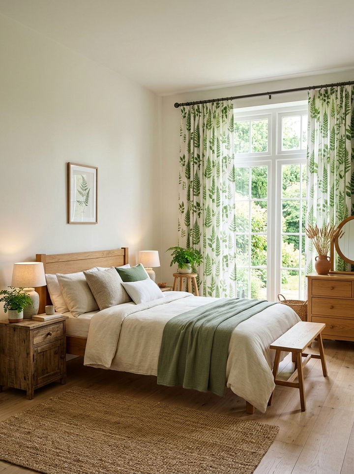 Botanical Leaf Print Curtains - 30 woodland bedroom ideas