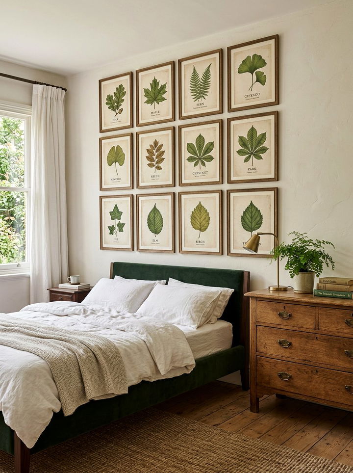 Botanical Print Gallery Wall - 30 forest bedroom ideas