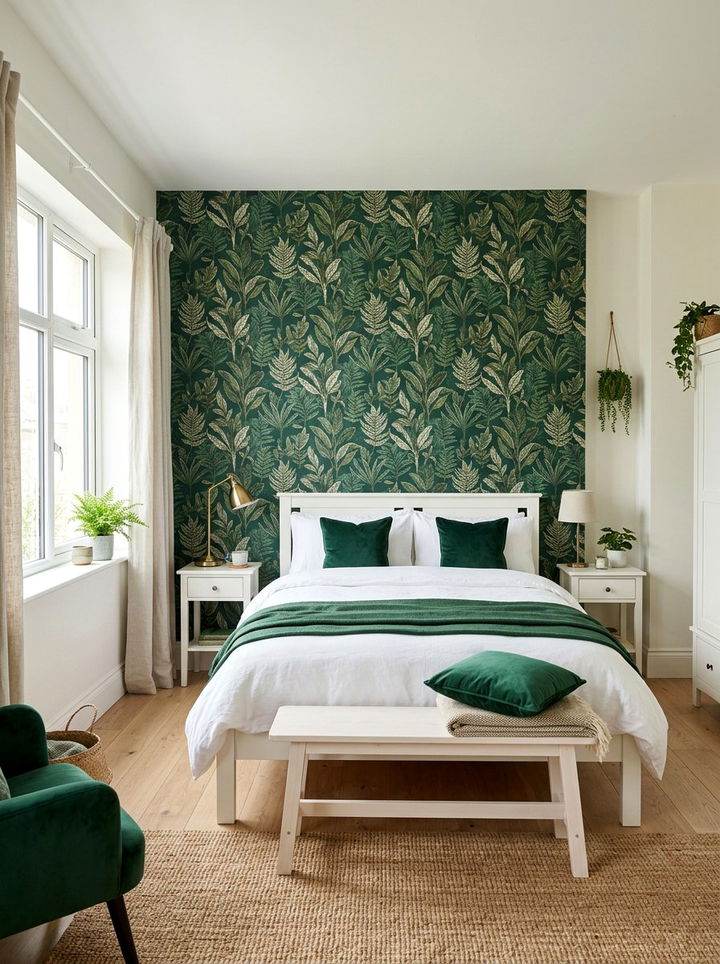 Botanical Wallpaper Forest Green Bedroom - 30 forest green bedroom ideas