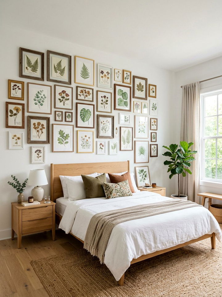 Botanical art gallery wall bedroom - 30 botanical green bedroom ideas