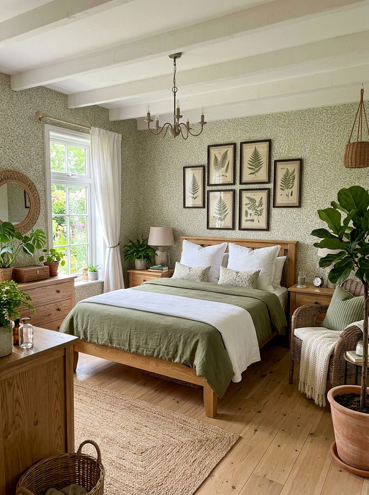 Botanical green farmhouse bedroom - 30 farmhouse green bedroom ideas