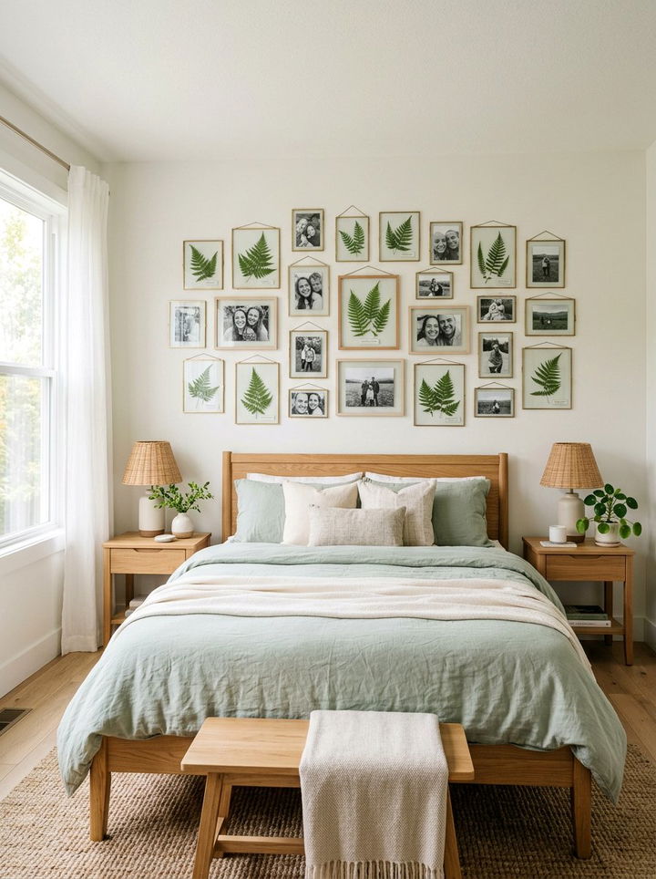 Botanical photo wall - 30 bedroom memory wall ideas