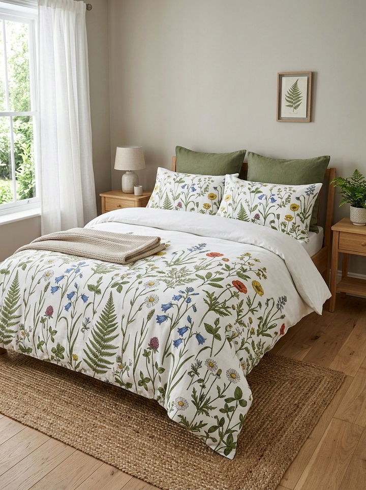 Botanical print bedding - 30 botanical green bedroom ideas