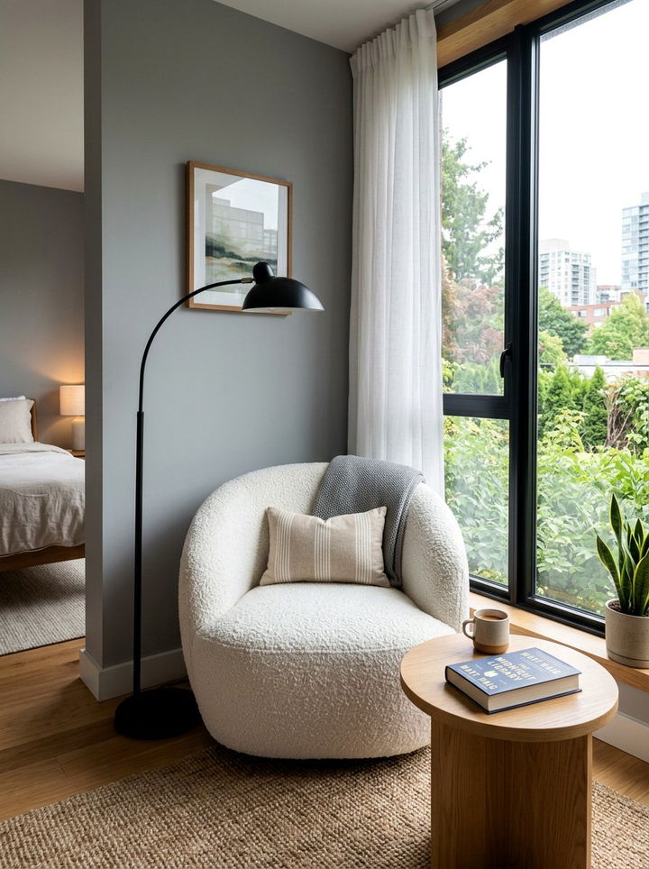 Boucle Accent Chair - 30 bedroom texture layering ideas