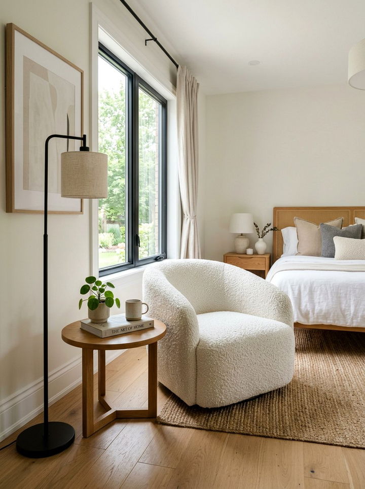 Boucle Accent Chair - 30 layered texture bedroom ideas