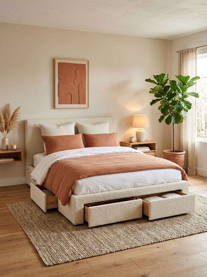 Boucle Storage Bed - 30 bedroom ottoman bed ideas