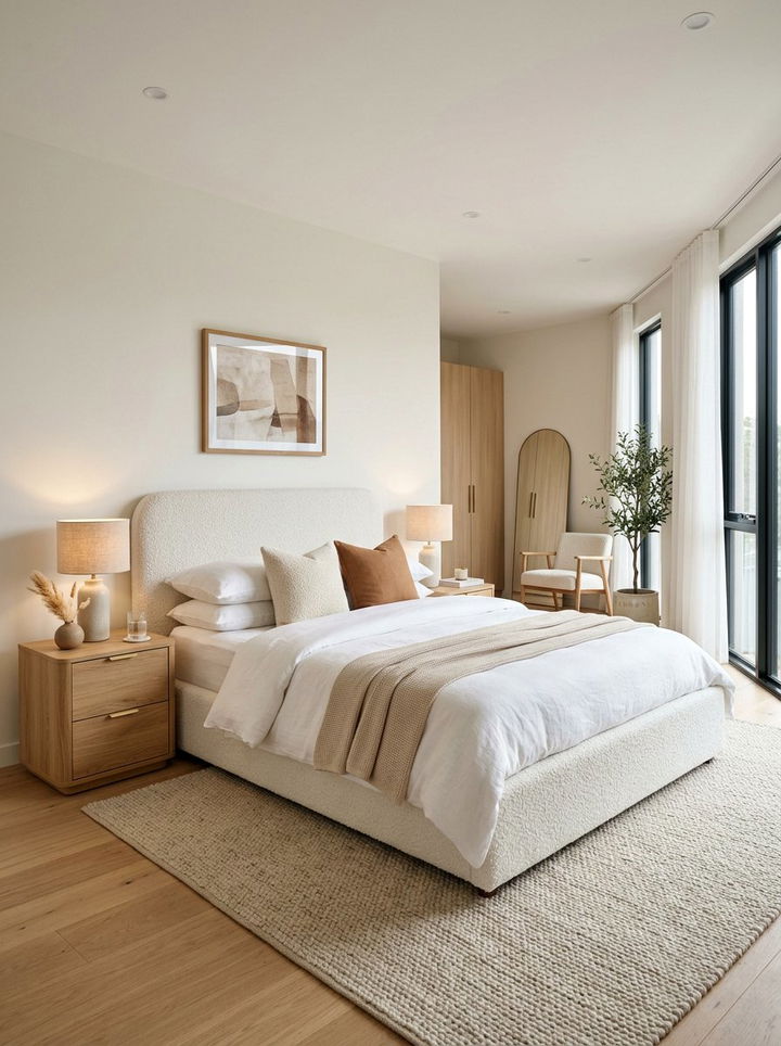 Boucle Upholstered Bed - 30 bedroom bed ideas