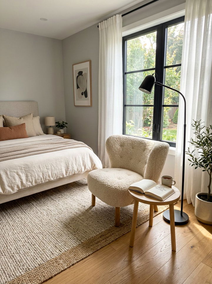 Boucle accent chair - 30 cozy texture bedroom ideas