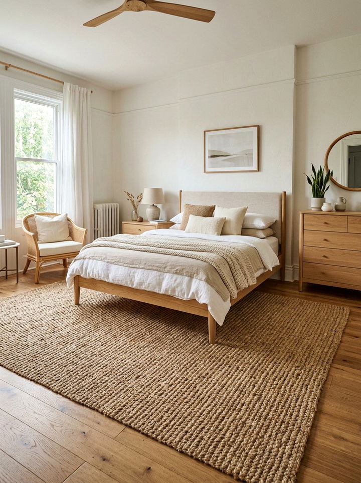 Braided jute rug - 30 cozy texture bedroom ideas