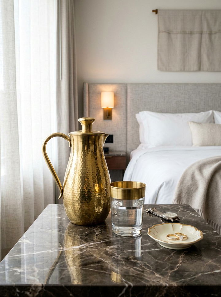 Brass Bedside Carafe Set - 30 brass accent bedroom ideas