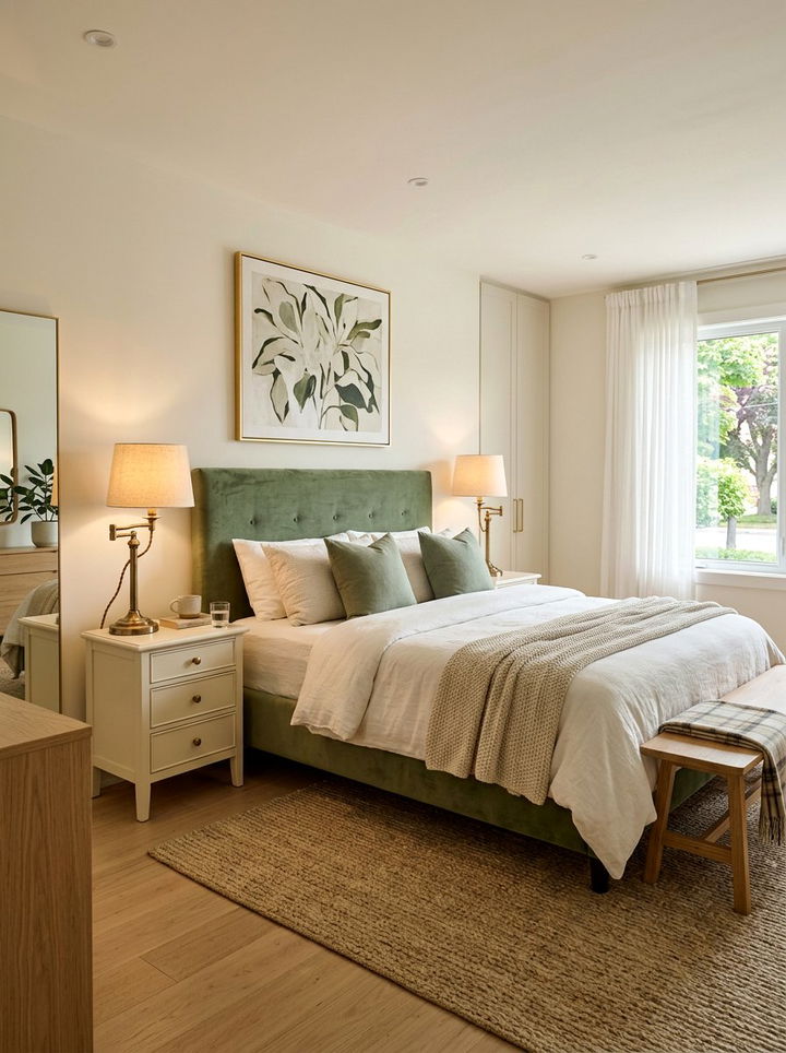 Brass Bedside Lamps - 30 sage green and cream bedroom ideas