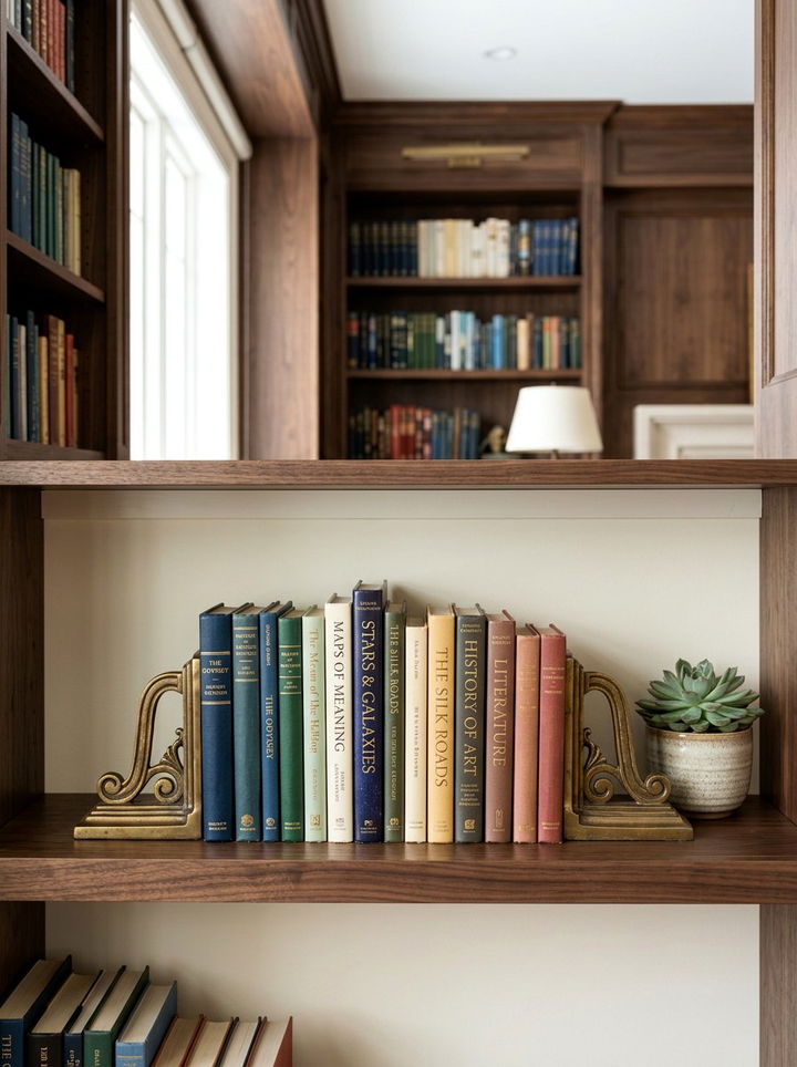 Brass Bookends - 30 brass accent bedroom ideas