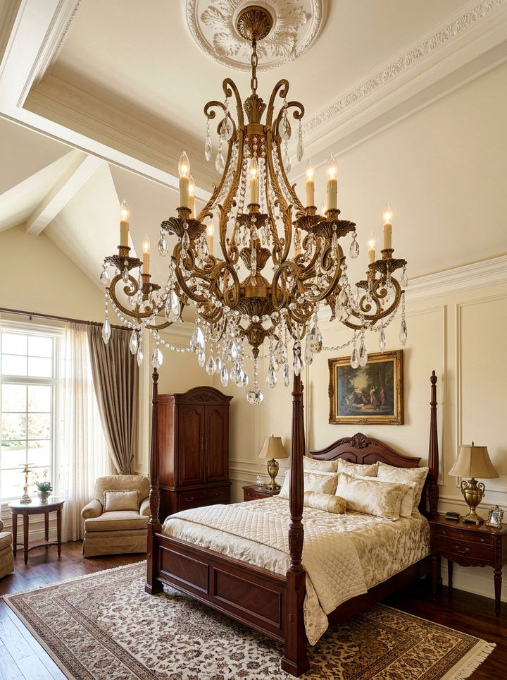 Brass Chandelier Lighting - 30 vintage bedroom ideas