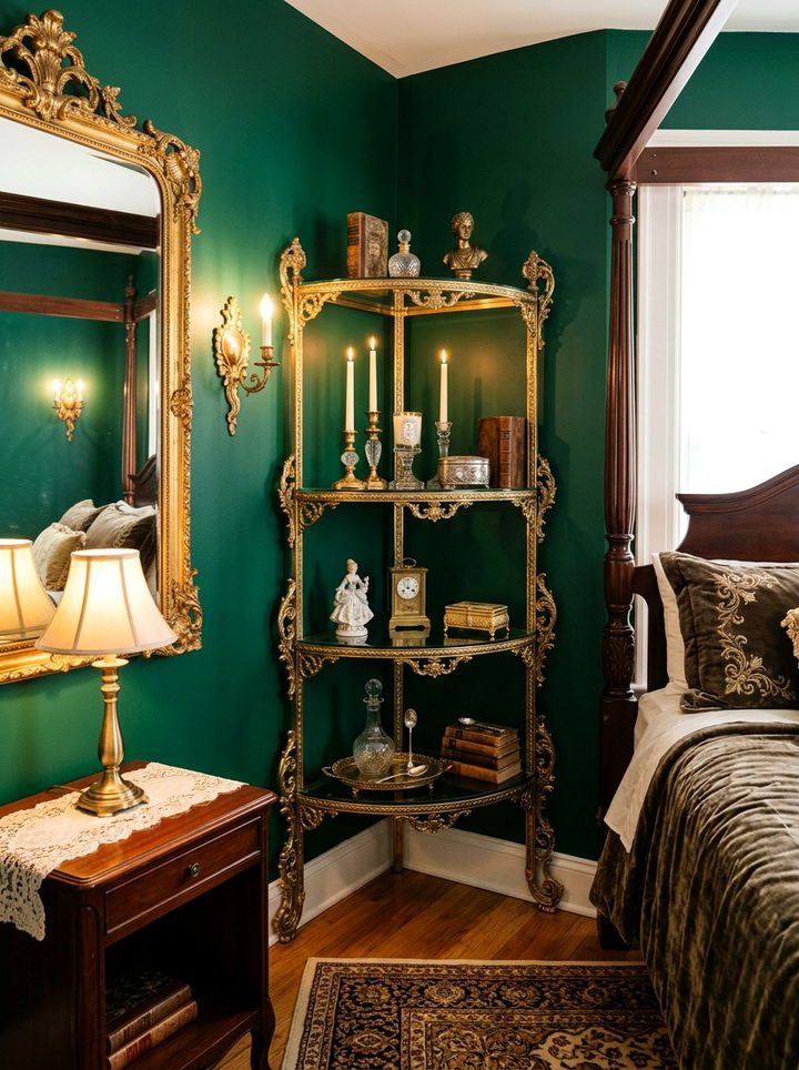 Brass Corner Shelf - 30 bedroom corner shelving ideas