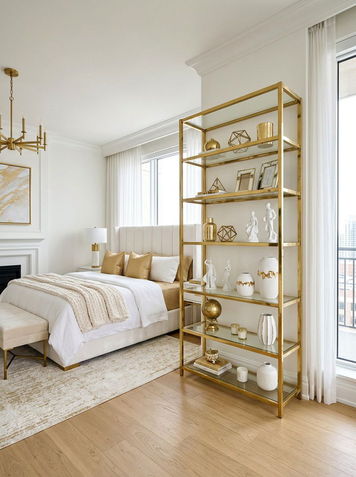Brass Finish Etagere - 30 bedroom collection display ideas