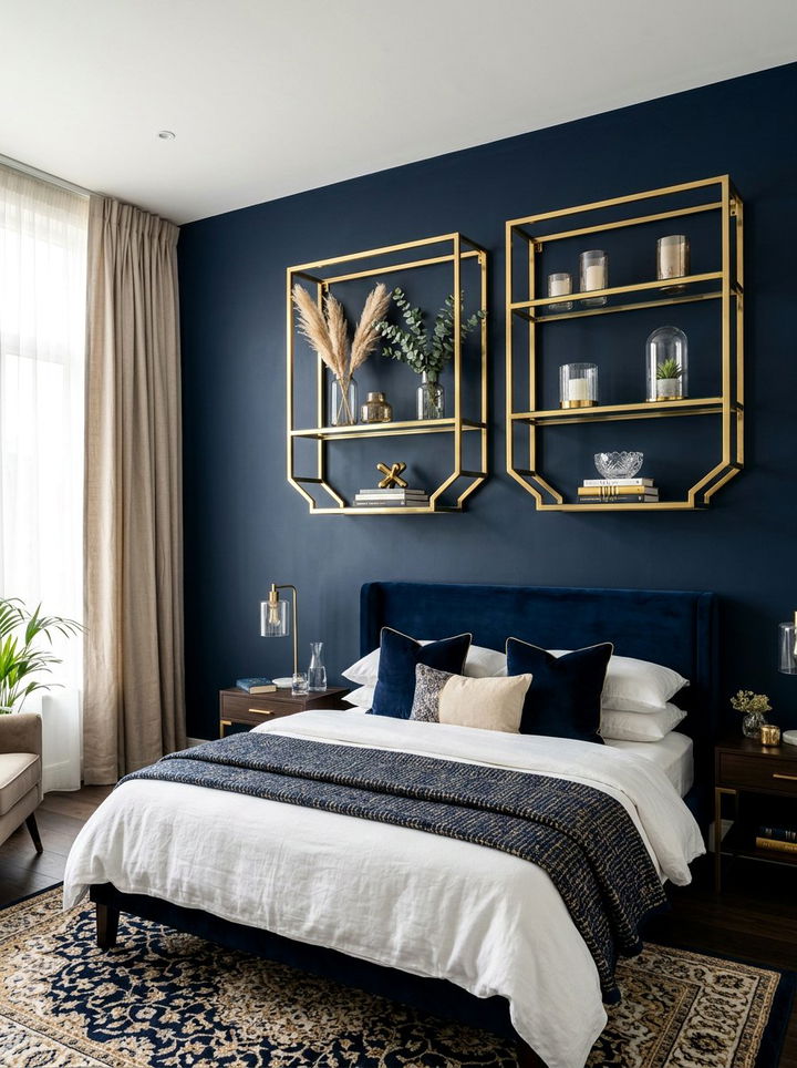 Brass Gold Wall Shelves - 30 bedroom wall shelving ideas
