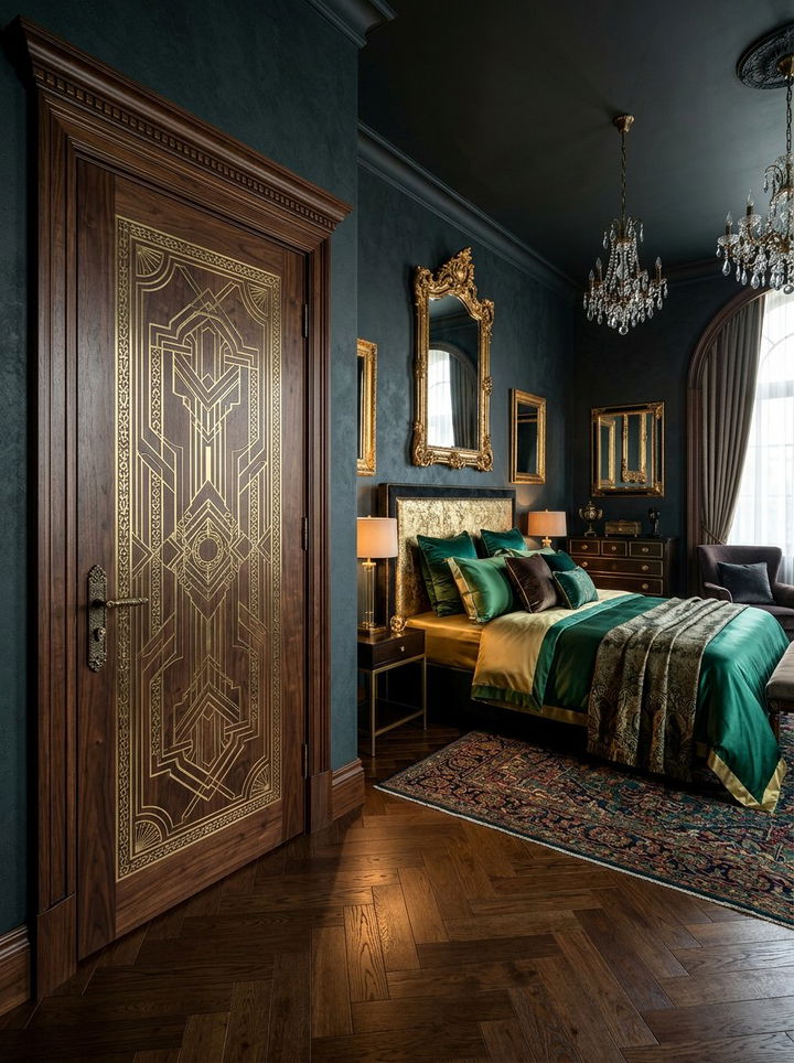 Brass Inlay Wood Door - 30 bedroom door designs