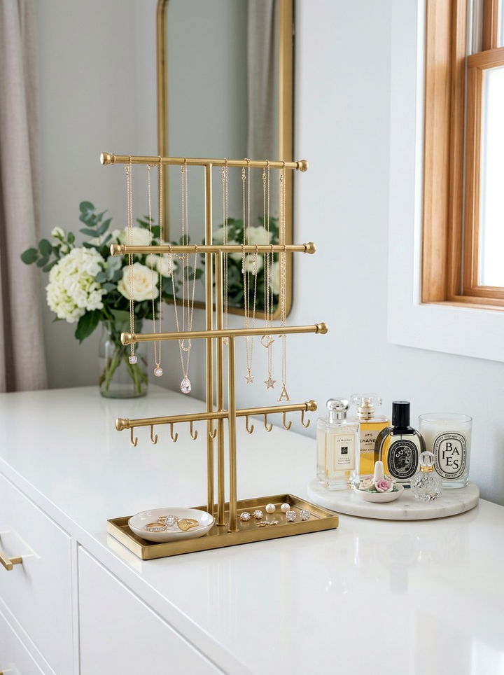 Brass Jewelry Stand - 30 brass accent bedroom ideas