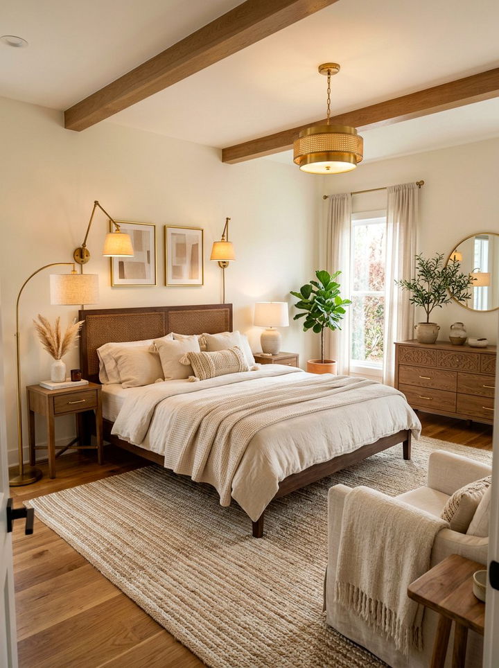 Brass Lighting Cream Bedroom - 30 bohemian cream bedroom ideas