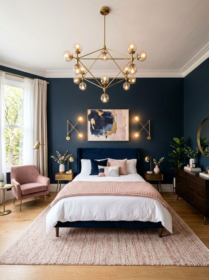 Brass Lighting Fixtures - 30 navy and blush bedroom ideas