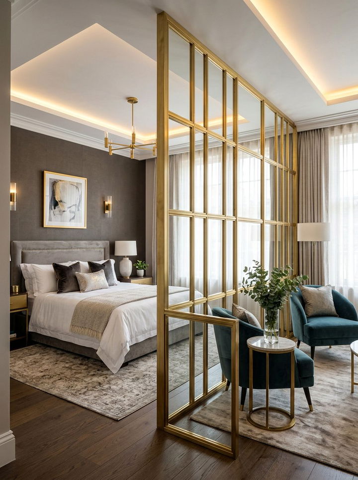 Brass Metal Frame - 30 bedroom partition ideas