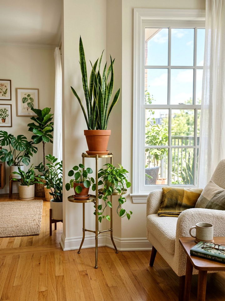 Brass Plant Stand - 30 brass accent bedroom ideas