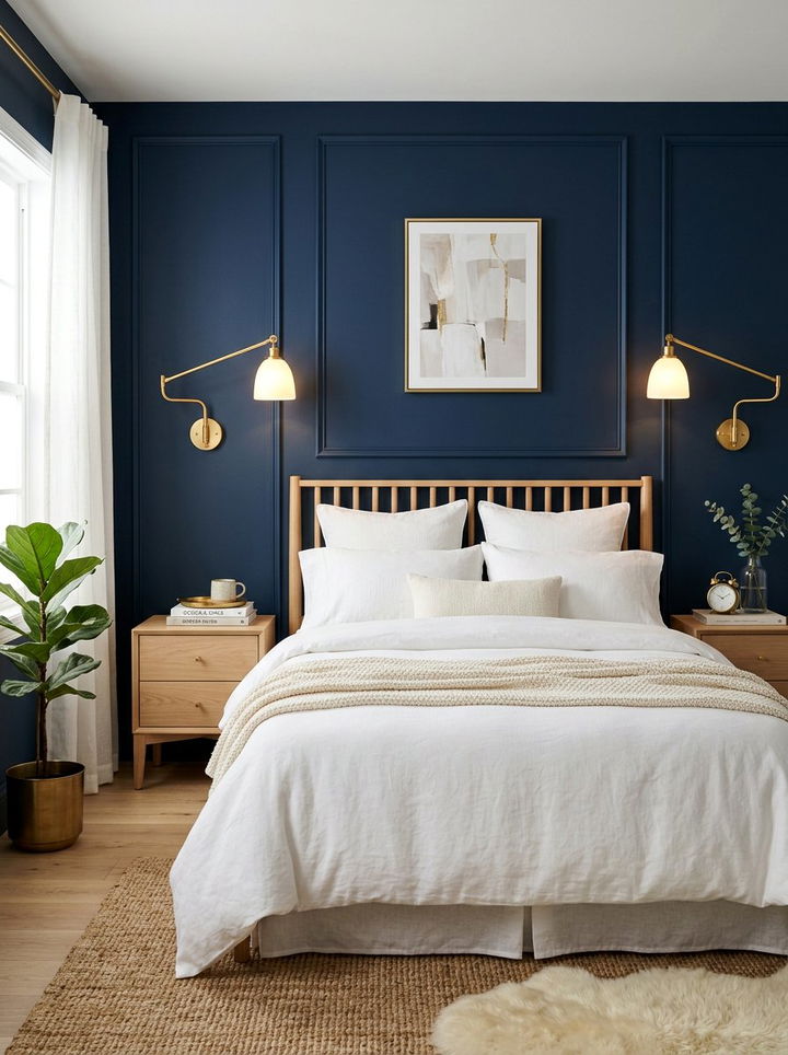 Brass Sconce Lighting Navy Bedroom - 30 scandinavian navy bedroom ideas