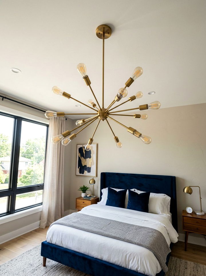 Brass Sputnik Chandelier - 30 mid-century glam bedroom ideas