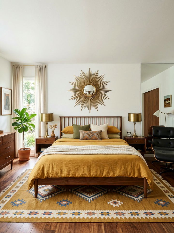 Brass Sunburst Mirror - 30 metal accent bedroom ideas