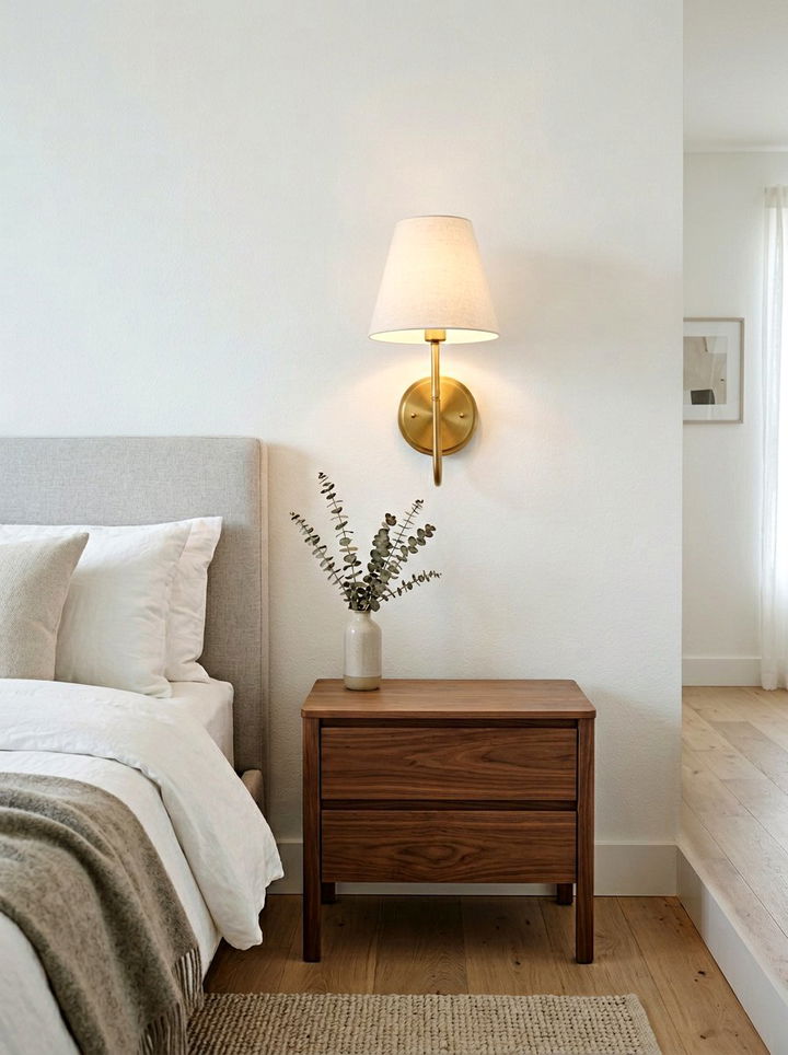 Brass Wall Sconce - 30 warm minimalist bedroom ideas