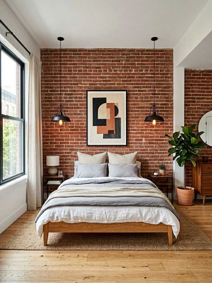Brick Wall Behind Bed - 30 bedroom brick wall ideas
