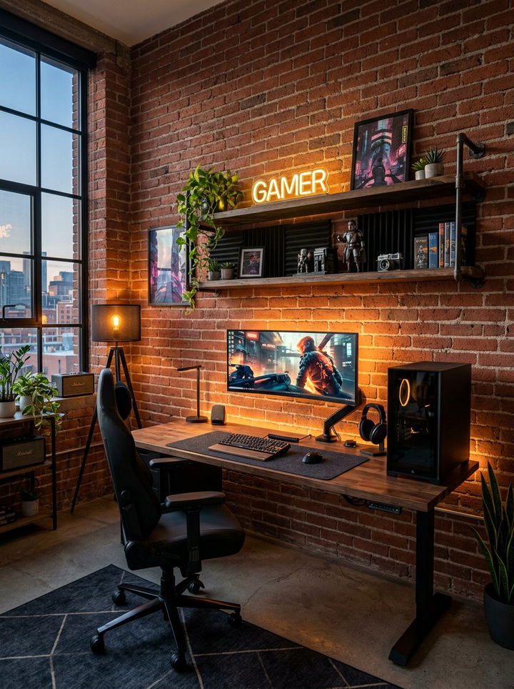 Brick Wall Gamer Setup - 30 gamer setup bedroom ideas