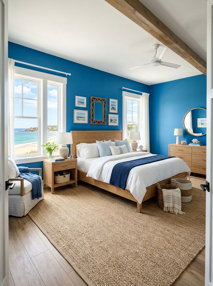 Bright Azure Coastal Bedroom - 30 ocean inspired bedroom color ideas