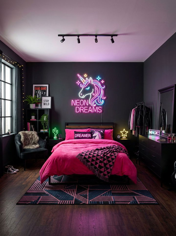Bright Neon Unicorn Room - 30 unicorn bedroom ideas