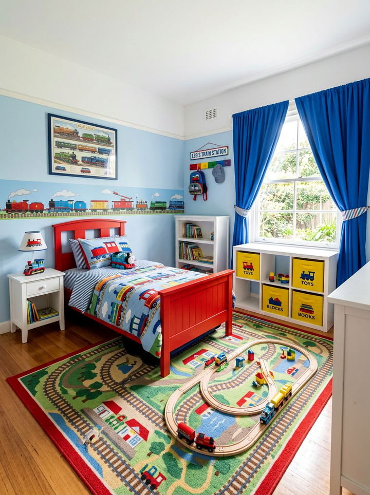Bright Primary Color Train Room - 30 train bedroom ideas