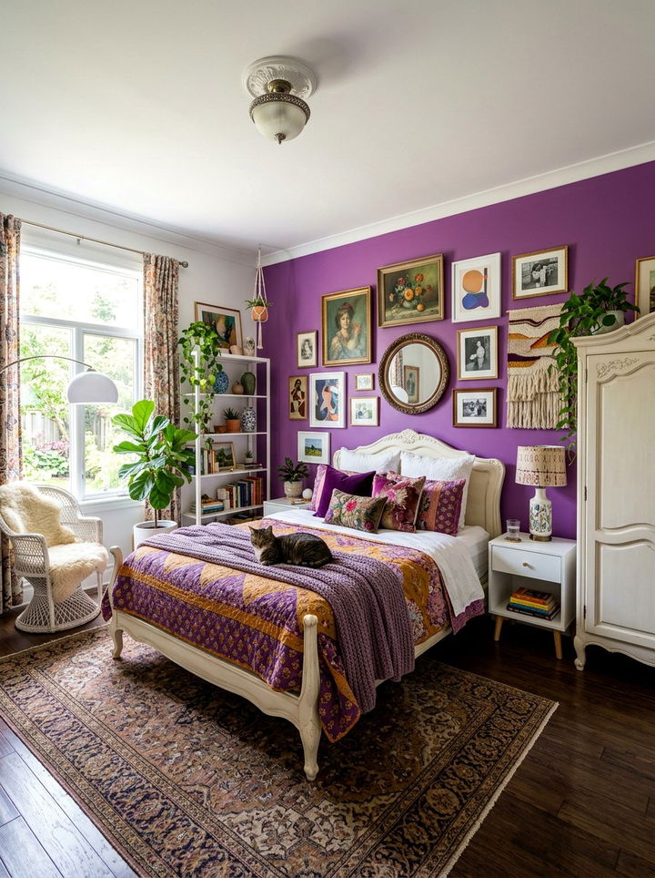 Bright Purple Eclectic Bedroom - 30 purple and white bedroom ideas