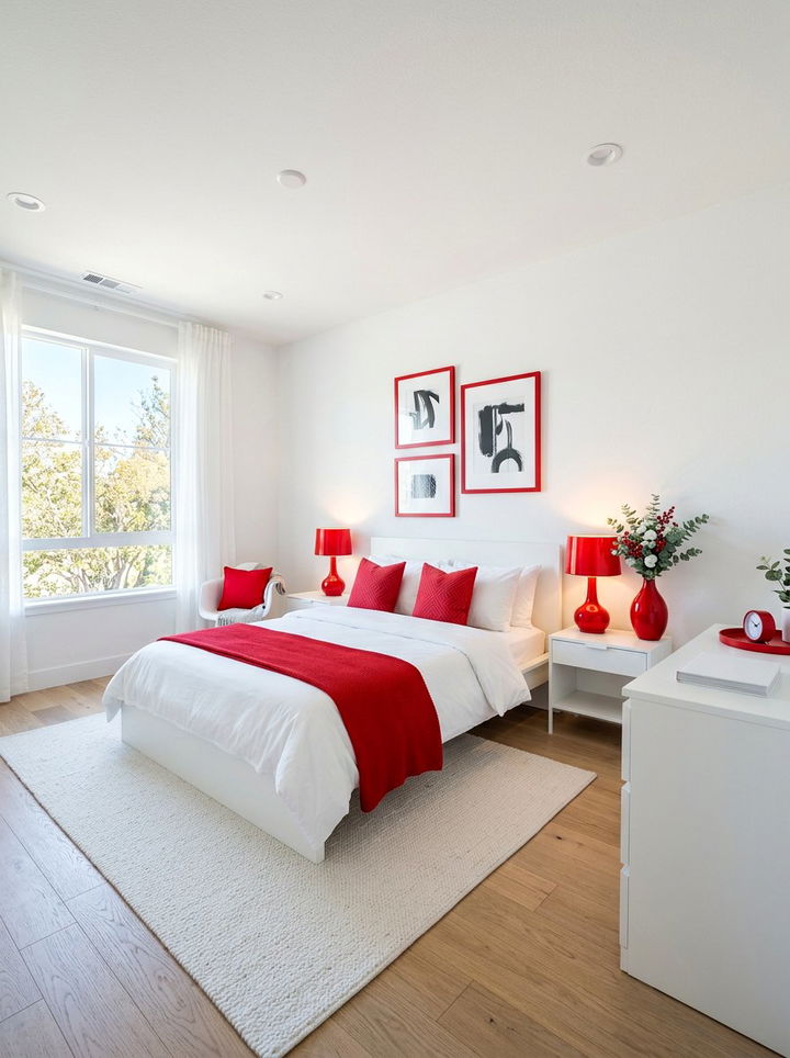 Bright Red Bedroom Accents - 30 red and white bedroom color combo
