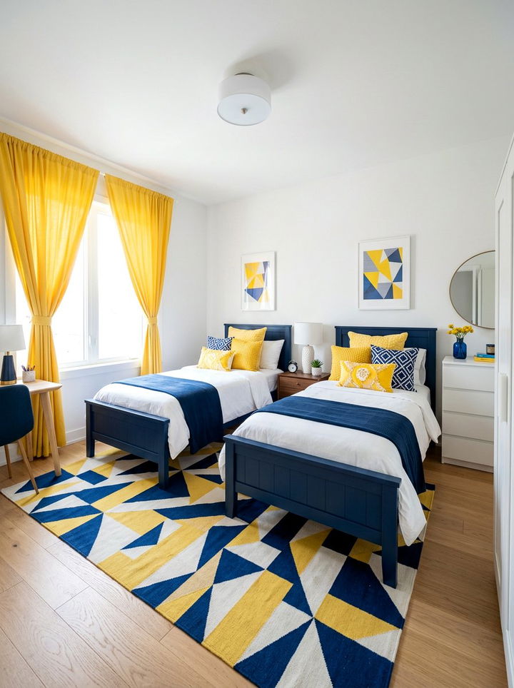 Bright Yellow And Blue Bedroom - 30 boy and girl shared bedroom ideas