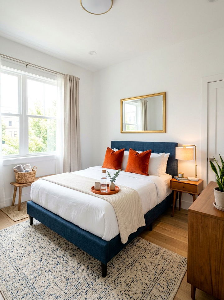 Bright navy and burnt orange guest room - 30 burnt orange and navy bedroom ideas