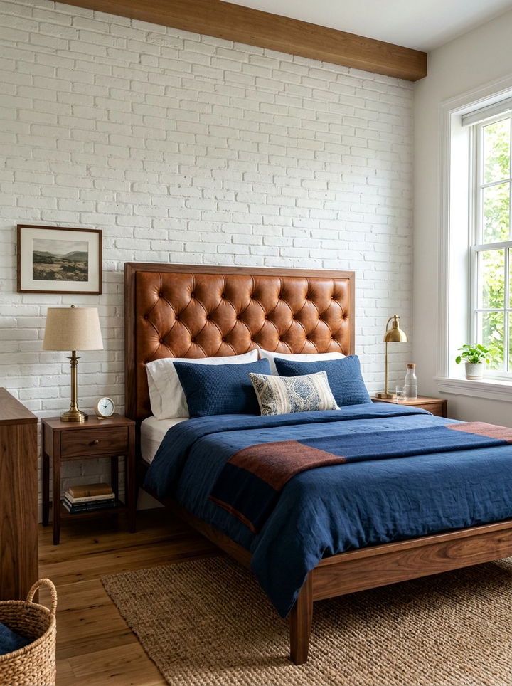 Brown Leather Headboard - 30 warehouse bedroom ideas
