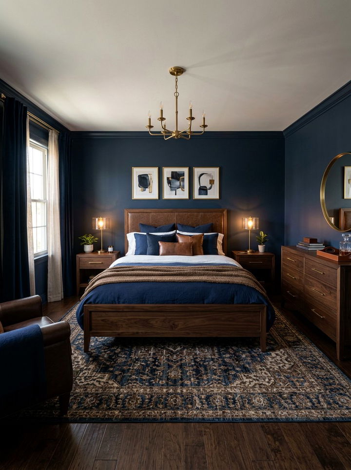 Brown and navy blue - 30 brown bedroom ideas