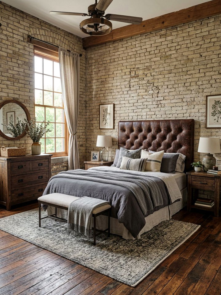 Brown leather headboard - 30 chocolate bedroom ideas