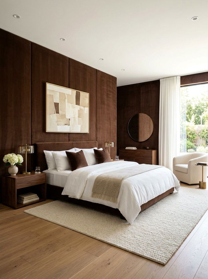 Brown upholstered walls - 30 chocolate bedroom ideas