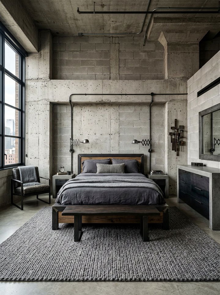 Brutalist Bedroom Concrete Finish - 30 concrete wall bedroom ideas