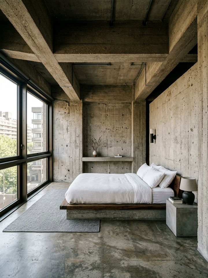 Brutalist Bedroom Design - 30 concrete bedroom ideas