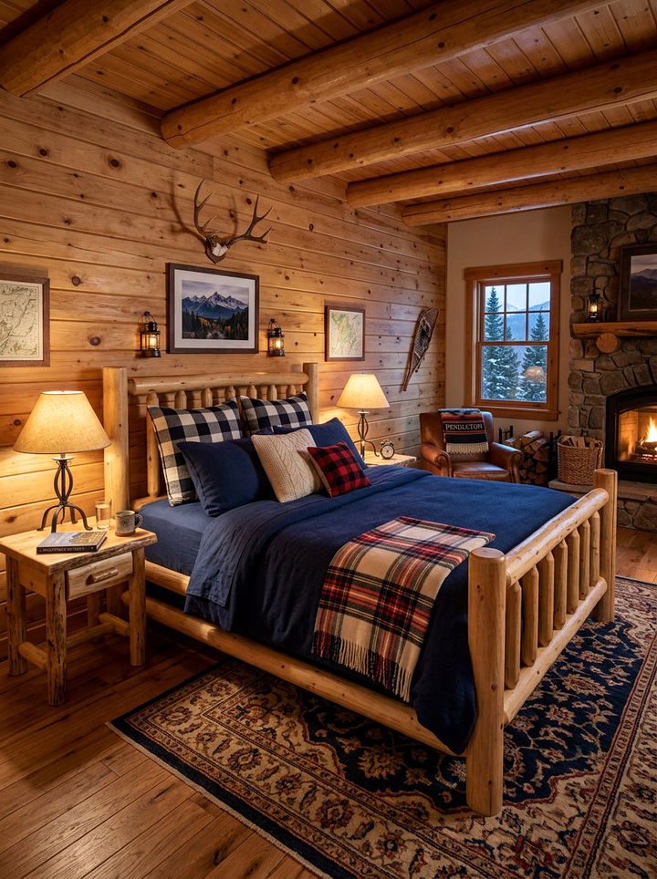 Buffalo Check Pillow - 30 rustic navy bedroom ideas