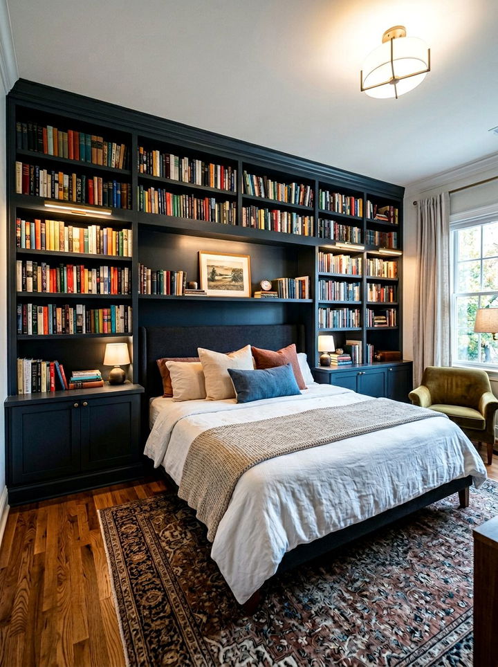 Built In Bookcase Wall - 30 dramatic bedroom ideas