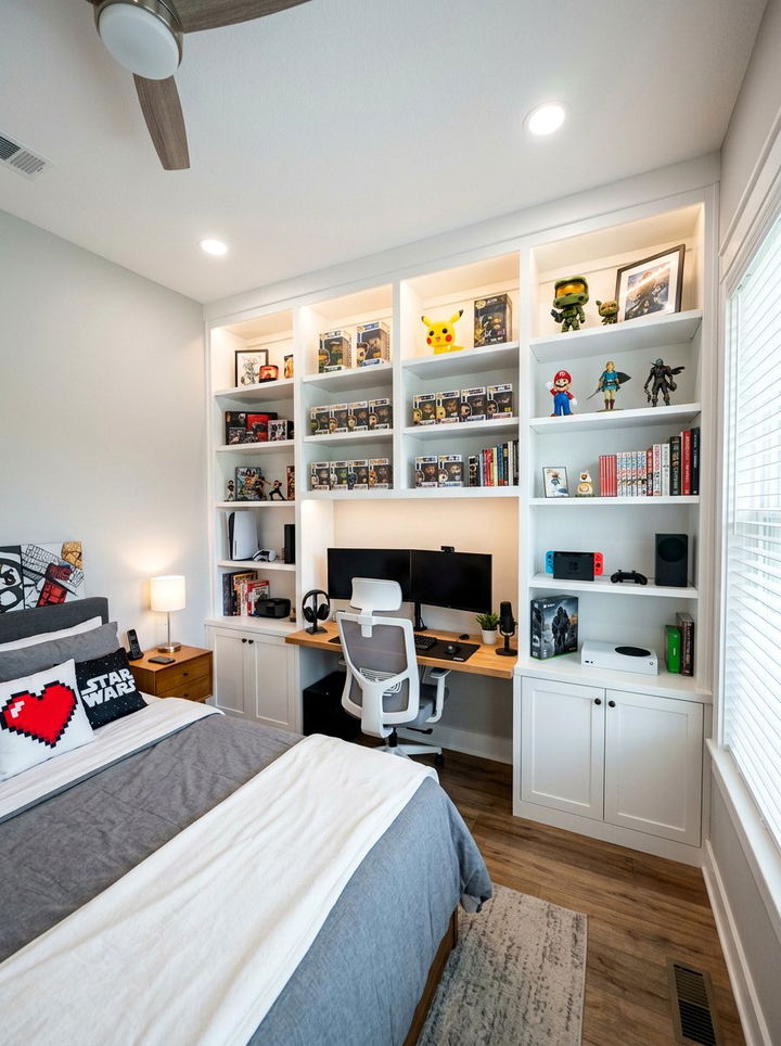 Built In Desk Shelving - 30 streaming setup bedroom ideas