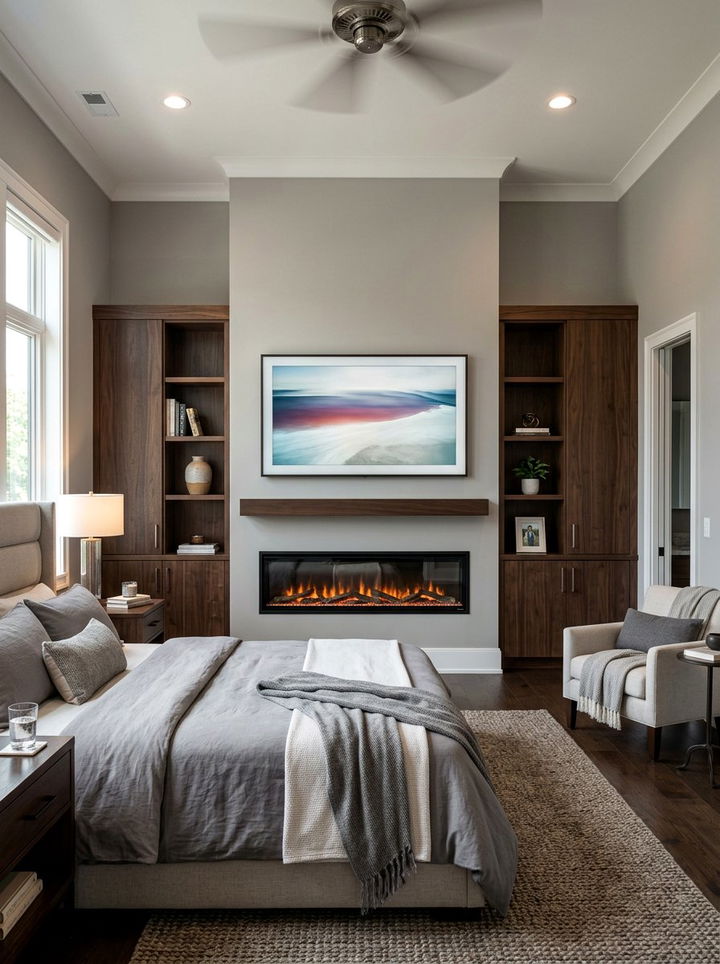 Built In Electric Fireplace Under TV - 30 bedroom electric fireplace ideas