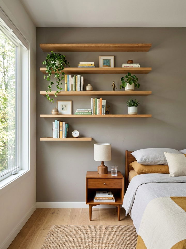 Built In Floating Shelves - 30 mid-century modern bedroom ideas